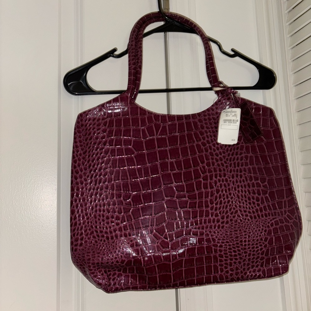 Neiman Marcus Crocodile-Embossed Burgundy Tote